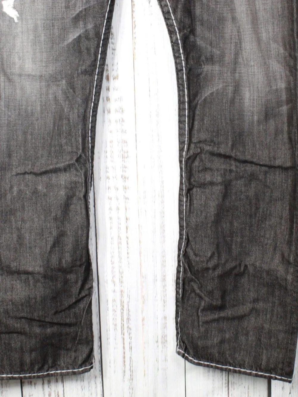 True Religion Ricky Super T Black Grey Jeans Size 42 White Yellow Stitch NWT